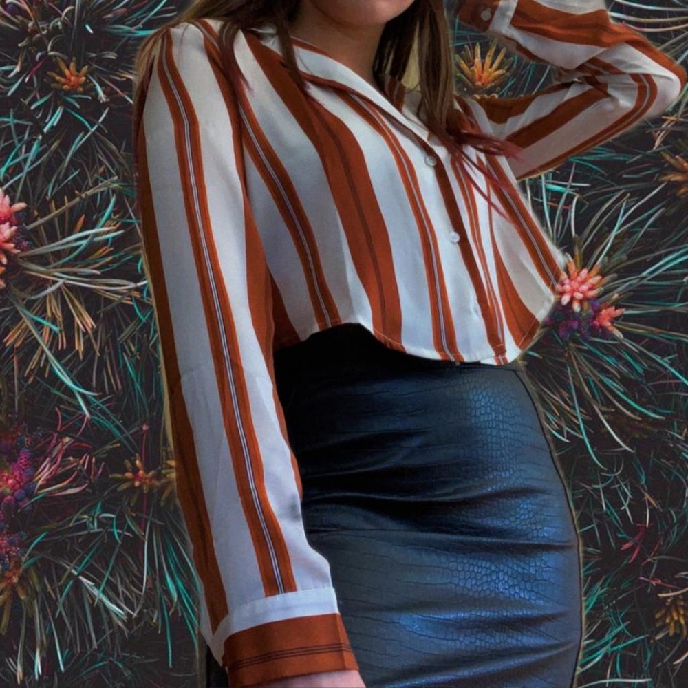 Forever 21 Striped Button-Down Crop Top